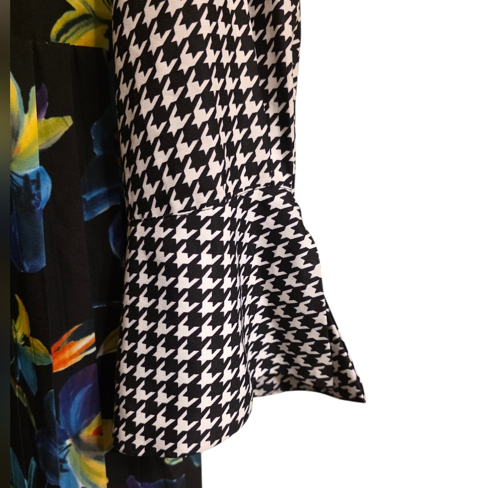 ELOQUII Retro Houndstooth Floral Pleated Midi Dress - Size 18 - Picture 9 of 11